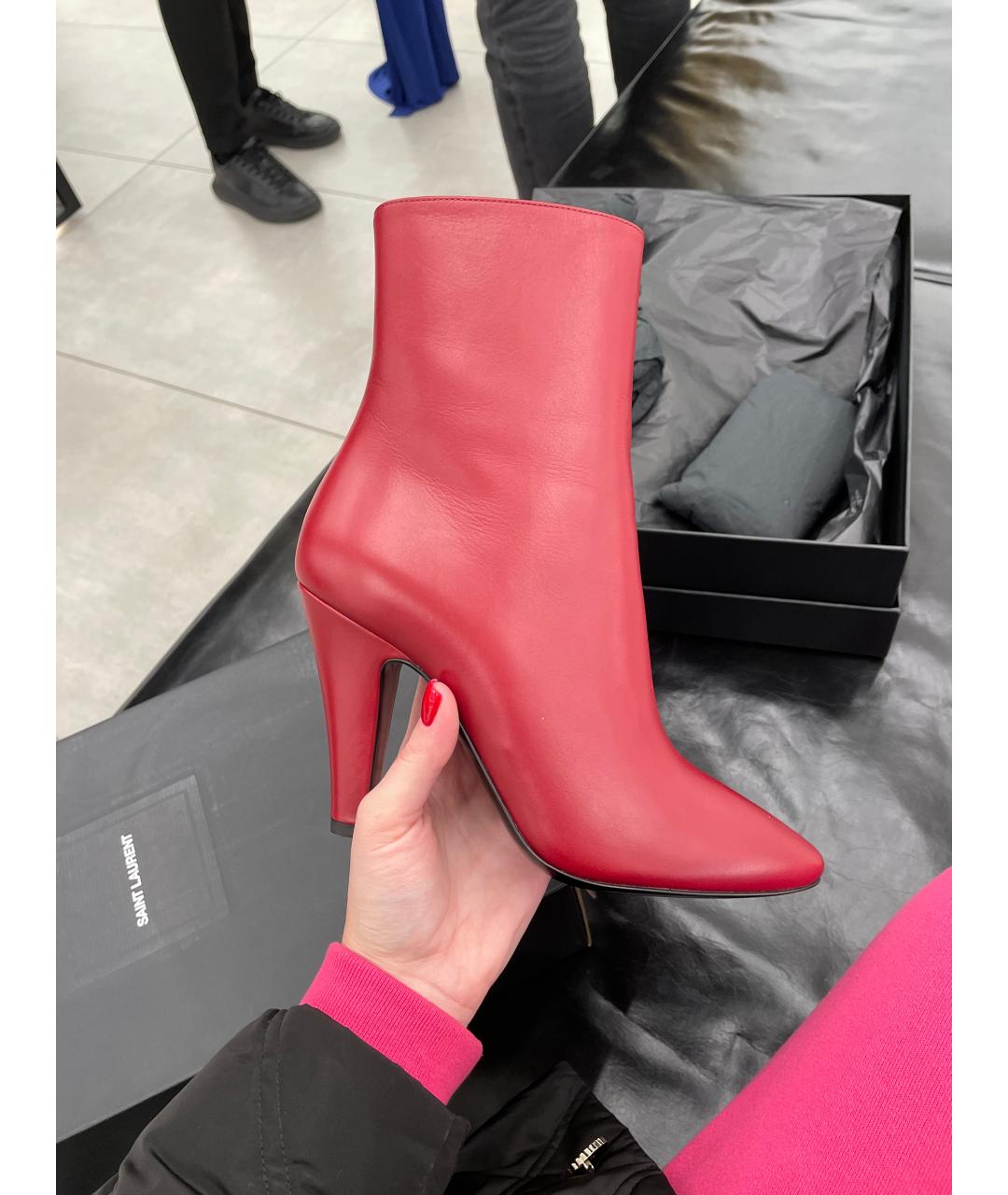 SAINT LAURENT Бордовые кожаные ботильоны, фото 7