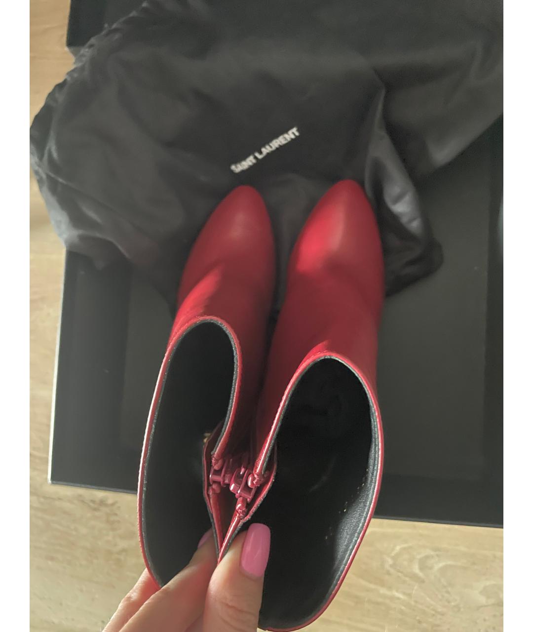 SAINT LAURENT Бордовые кожаные ботильоны, фото 3