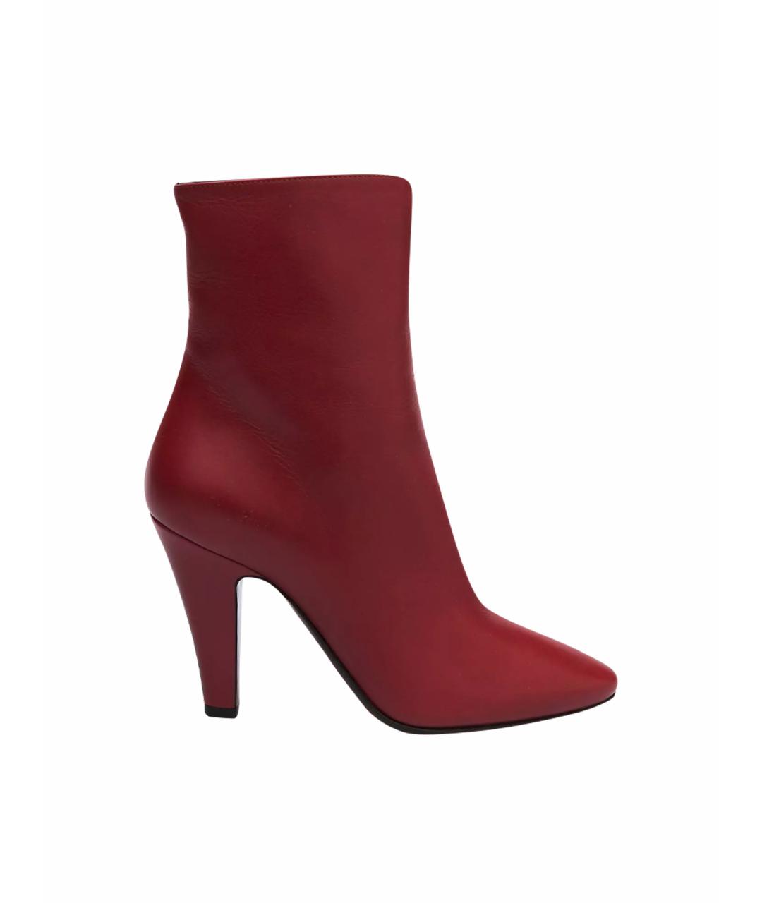 SAINT LAURENT Бордовые кожаные ботильоны, фото 1
