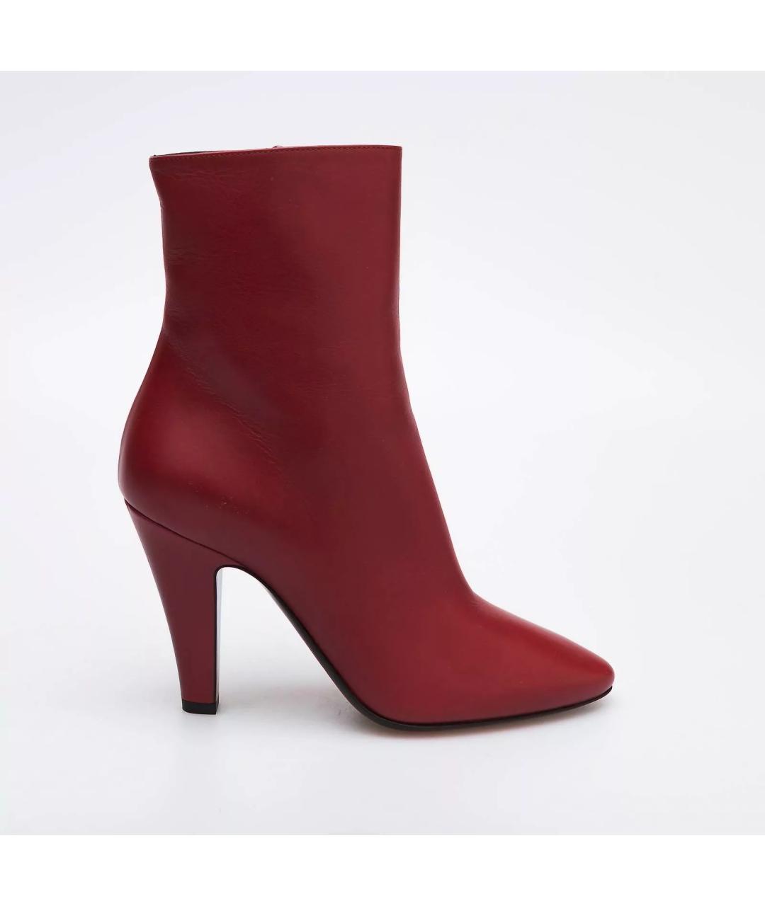 SAINT LAURENT Бордовые кожаные ботильоны, фото 2