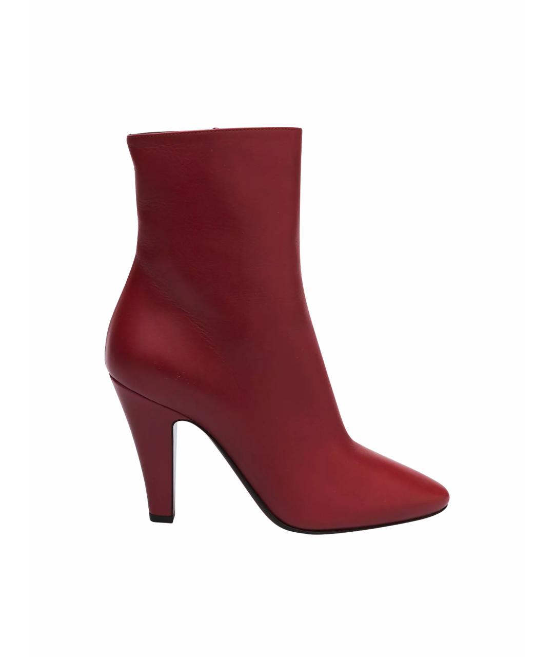 SAINT LAURENT Бордовые кожаные ботильоны, фото 8
