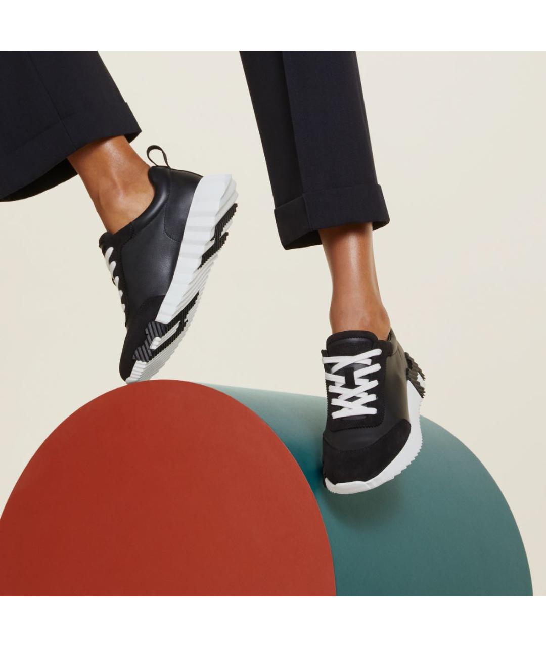 HERMES Черные кожаные кроссовки, фото 2