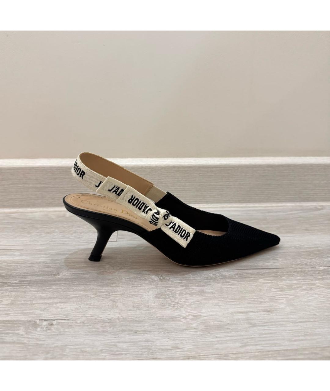 CHRISTIAN DIOR Черные текстильные лодочки на низком каблуке, фото 7