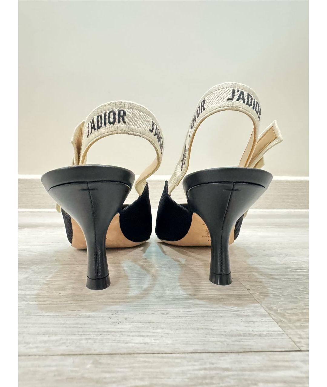 CHRISTIAN DIOR Черные текстильные лодочки на низком каблуке, фото 4