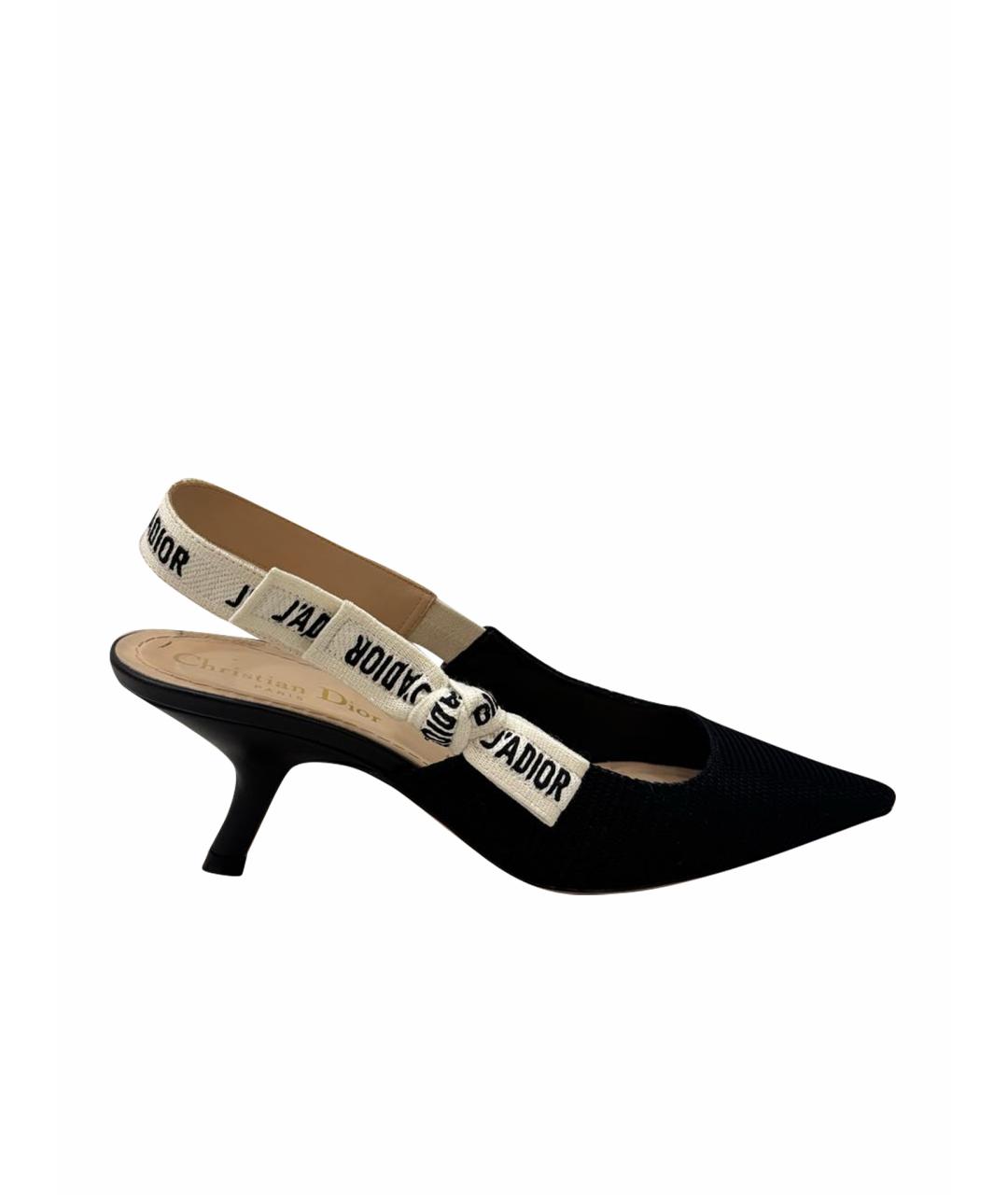 CHRISTIAN DIOR Черные текстильные лодочки на низком каблуке, фото 1