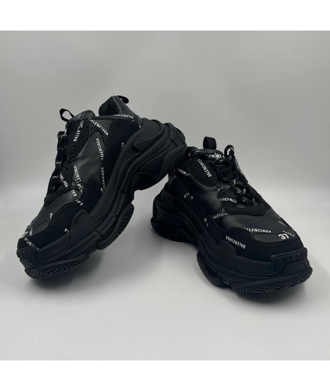 BALENCIAGA Черные кожаные кроссовки, фото 4