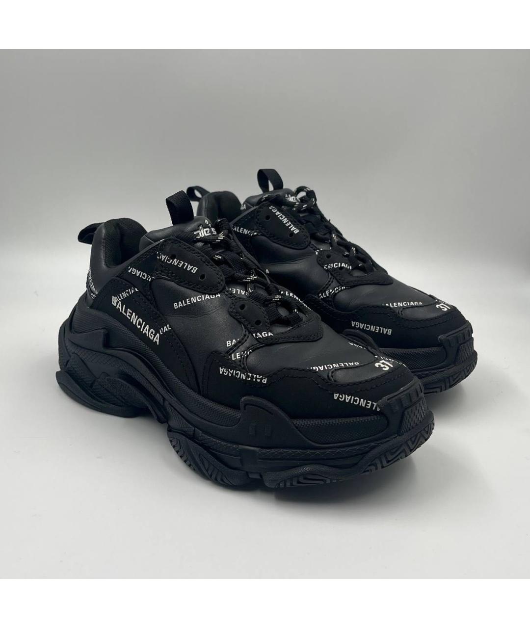 BALENCIAGA Черные кожаные кроссовки, фото 2
