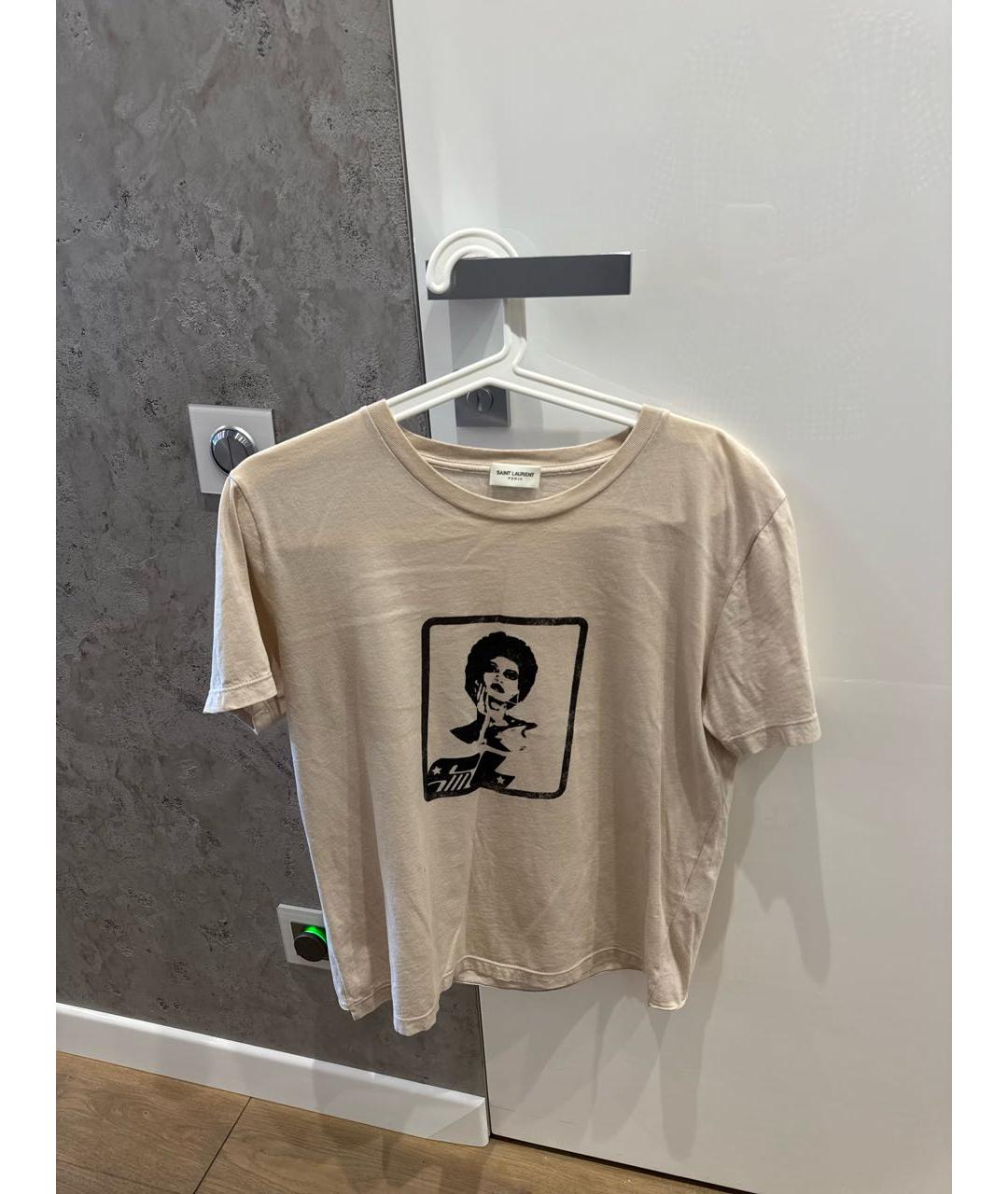 SAINT LAURENT Бежевая хлопковая футболка, фото 5