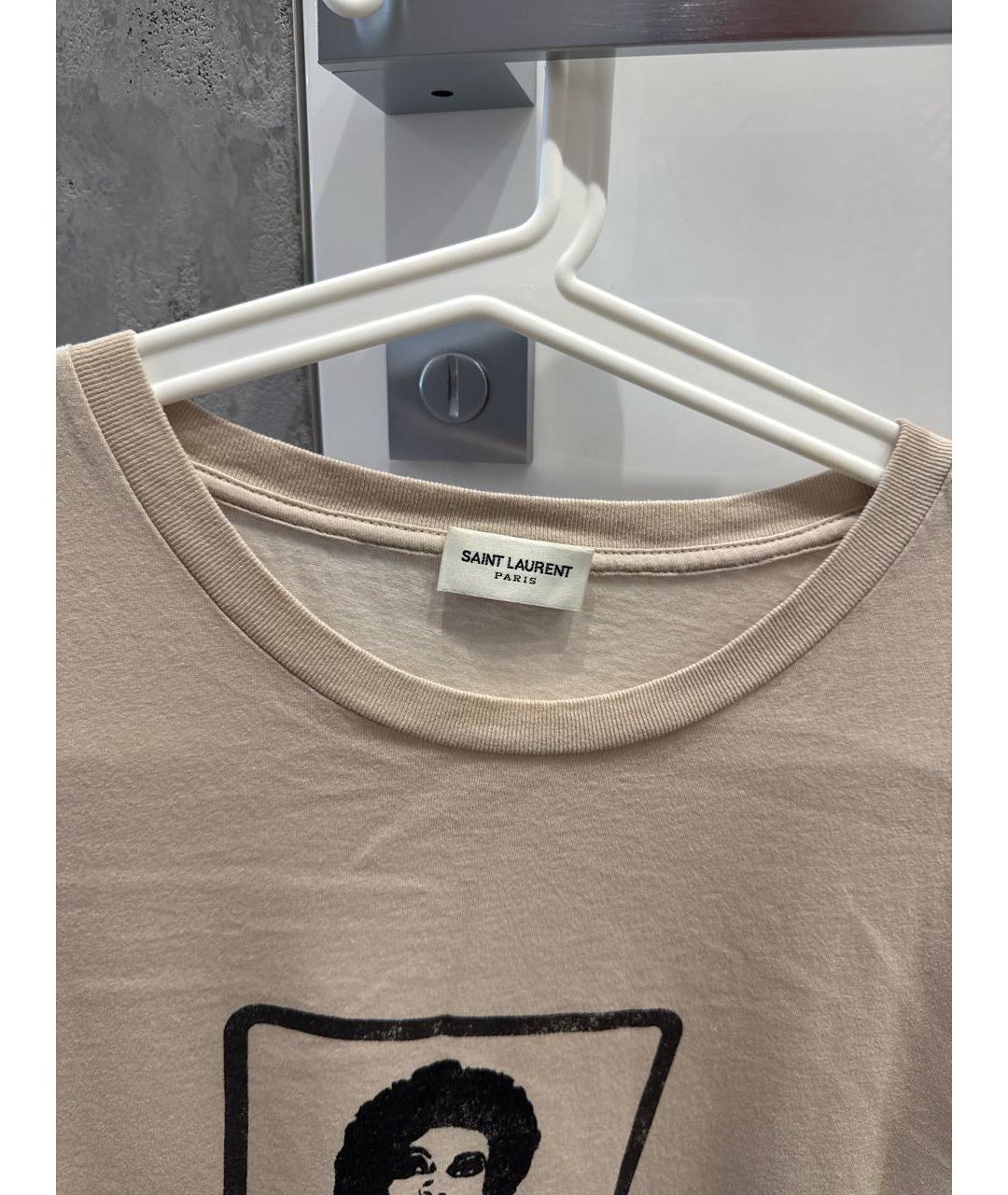 SAINT LAURENT Бежевая хлопковая футболка, фото 3