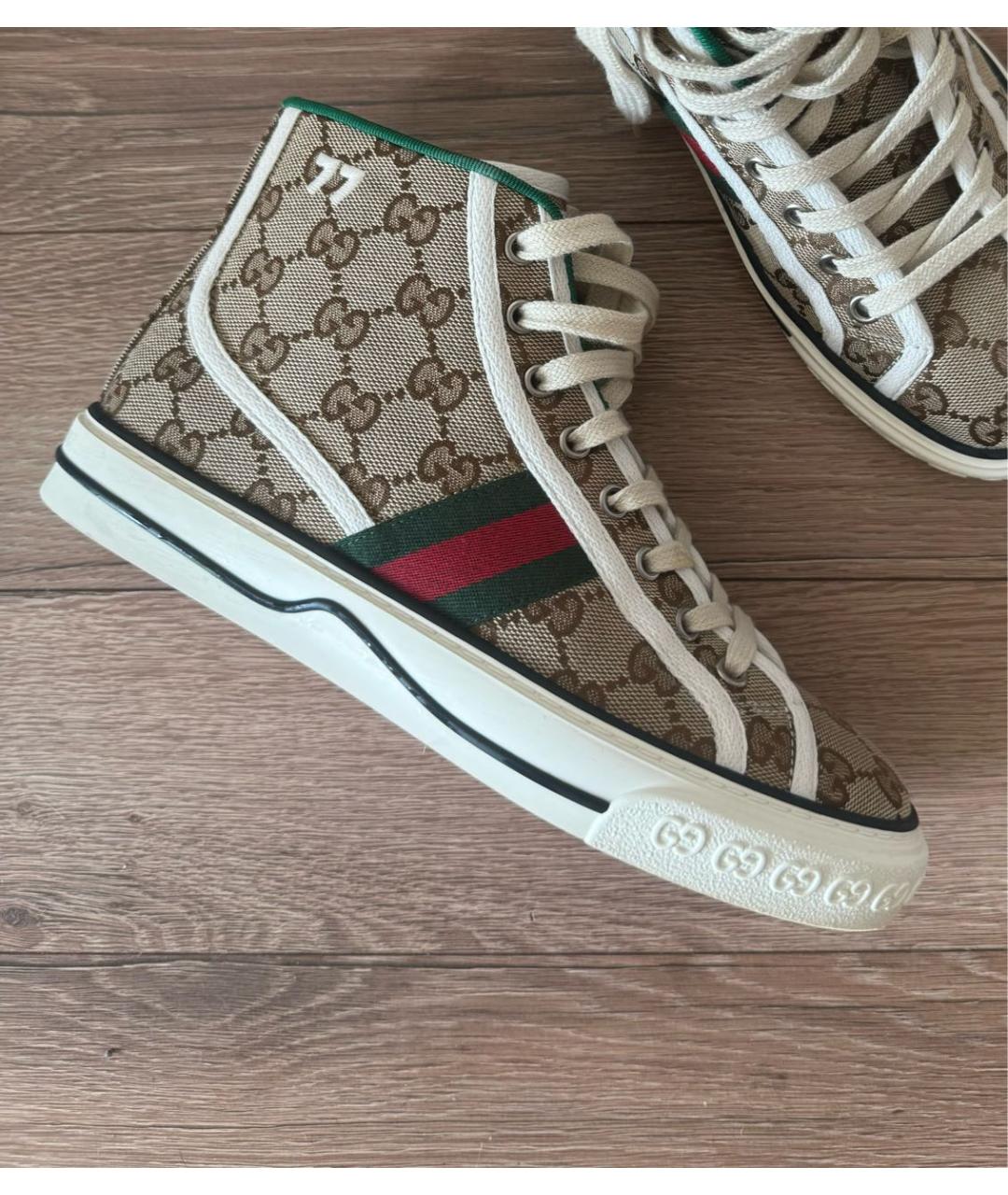GUCCI Коричневые текстильные кеды, фото 9