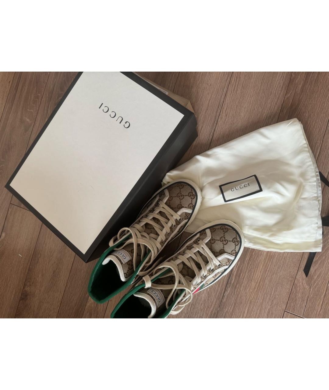 GUCCI Коричневые текстильные кеды, фото 7