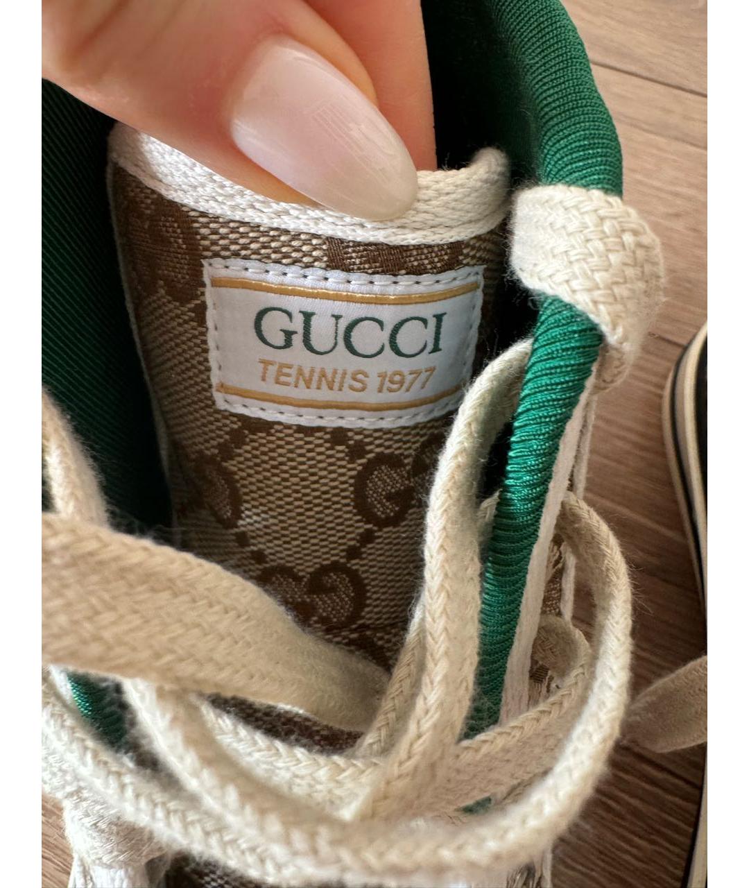 GUCCI Коричневые текстильные кеды, фото 5