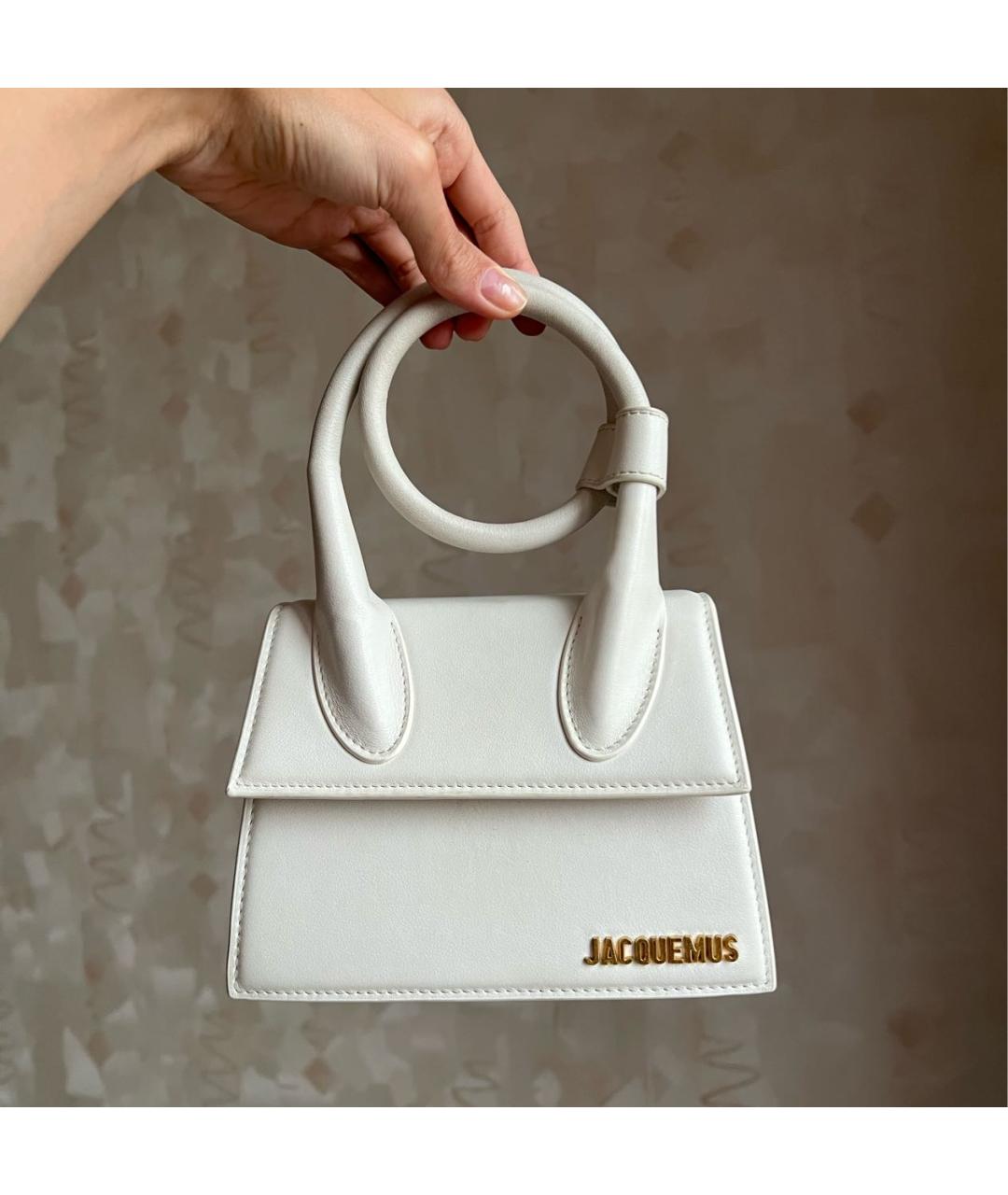 JACQUEMUS Белая кожаная сумка с короткими ручками, фото 9