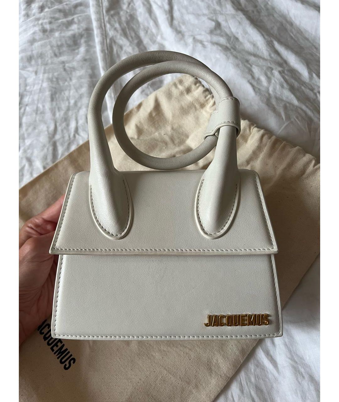 JACQUEMUS Белая кожаная сумка с короткими ручками, фото 3