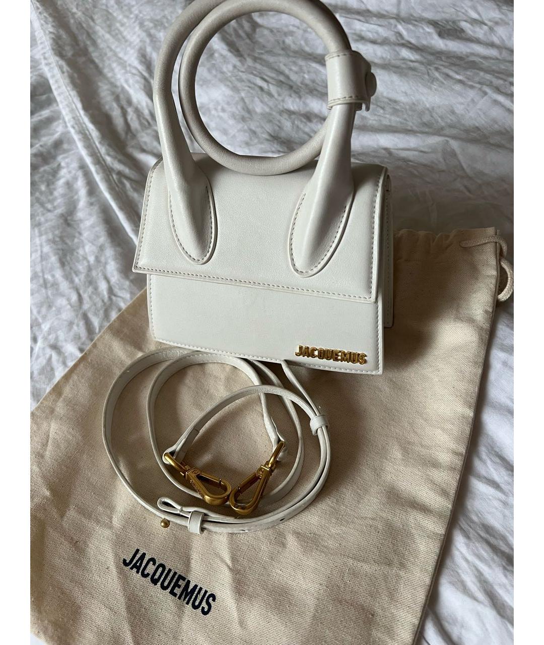 JACQUEMUS Белая кожаная сумка с короткими ручками, фото 2
