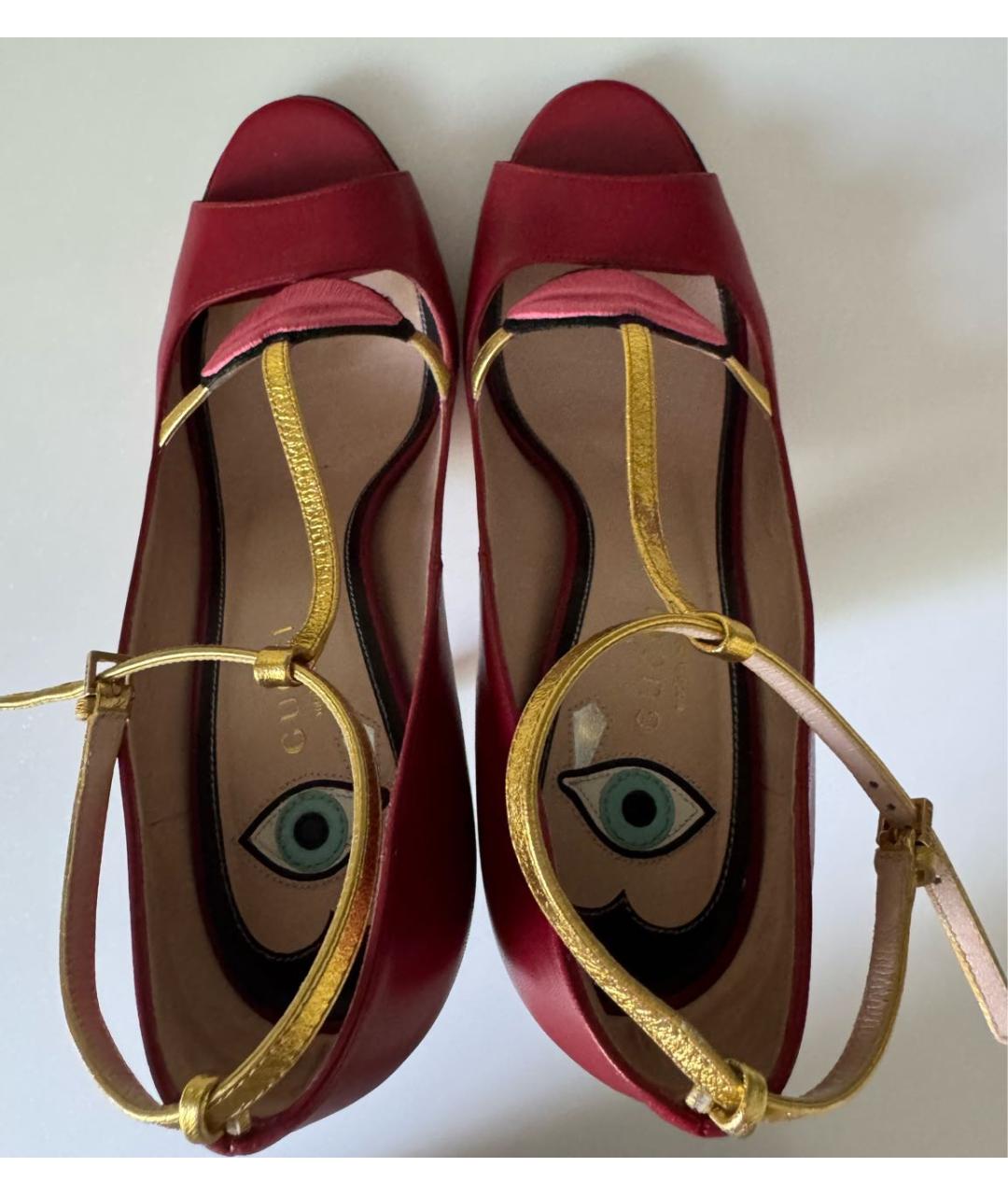 GUCCI Красные кожаные босоножки, фото 3