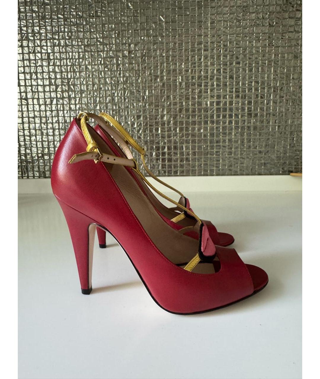 GUCCI Красные кожаные босоножки, фото 6