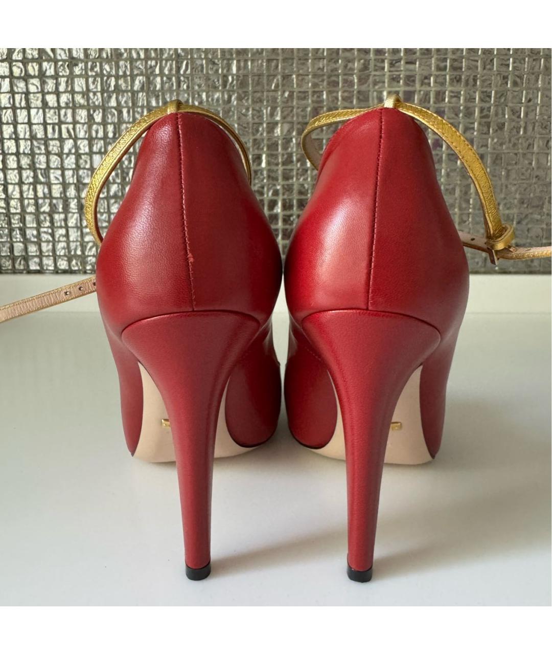 GUCCI Красные кожаные босоножки, фото 4