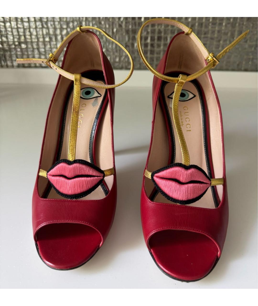GUCCI Красные кожаные босоножки, фото 2