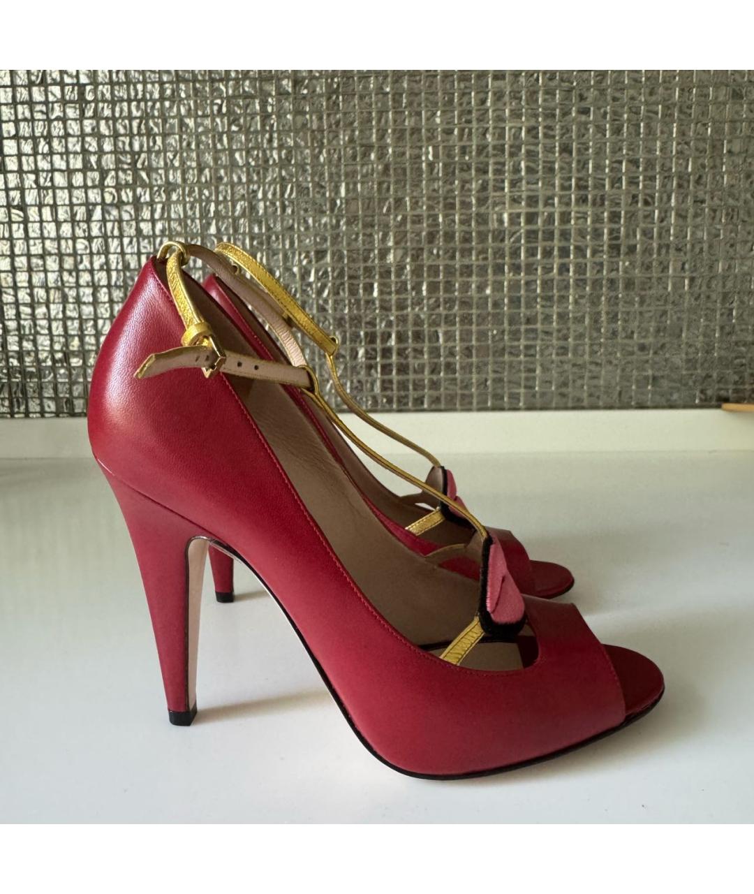GUCCI Красные кожаные босоножки, фото 8