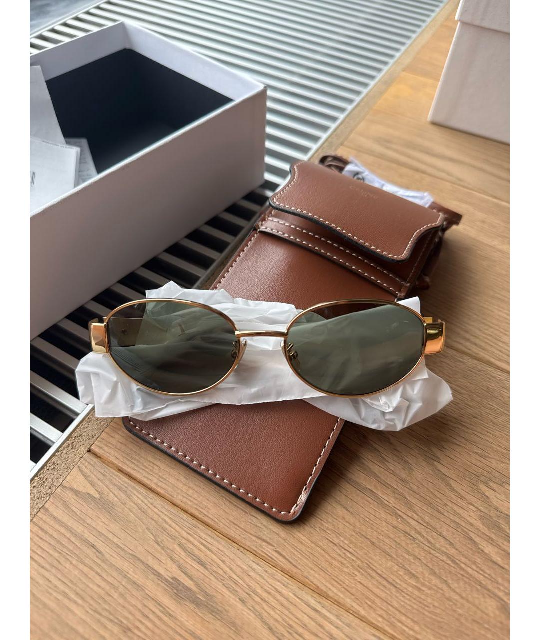 CELINE Золотые металлические солнцезащитные очки, фото 6