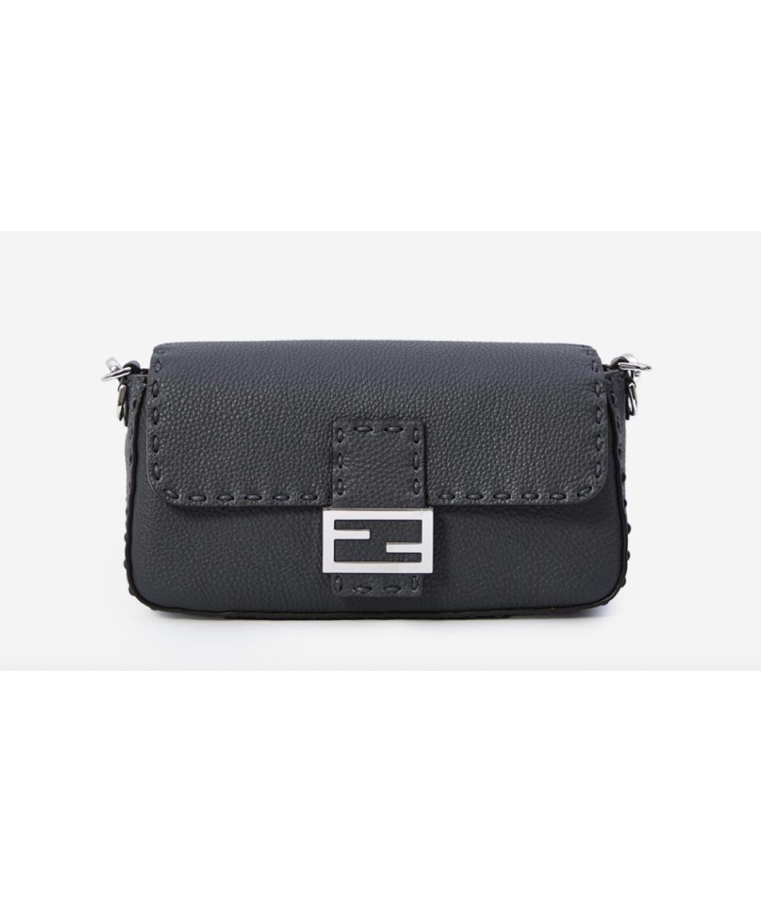 FENDI Антрацитовая кожаная сумка тоут, фото 5