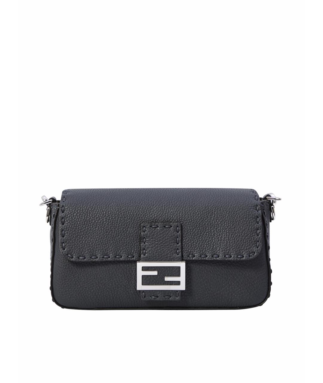 FENDI Антрацитовая кожаная сумка тоут, фото 1