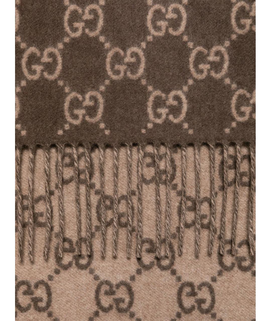GUCCI Коричневый кашемировый шарф, фото 2