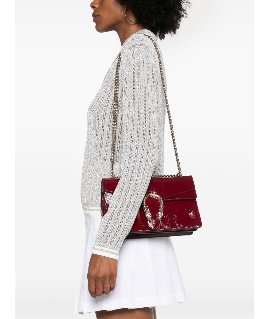 GUCCI Бордовая сумка через плечо из лакированной кожи, фото 6