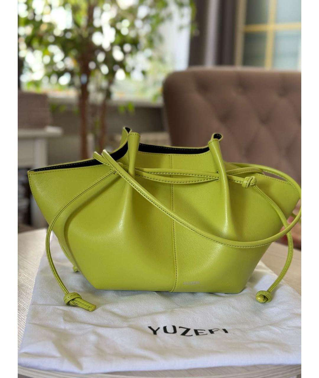 YUZEFI Желтая кожаная сумка тоут, фото 6