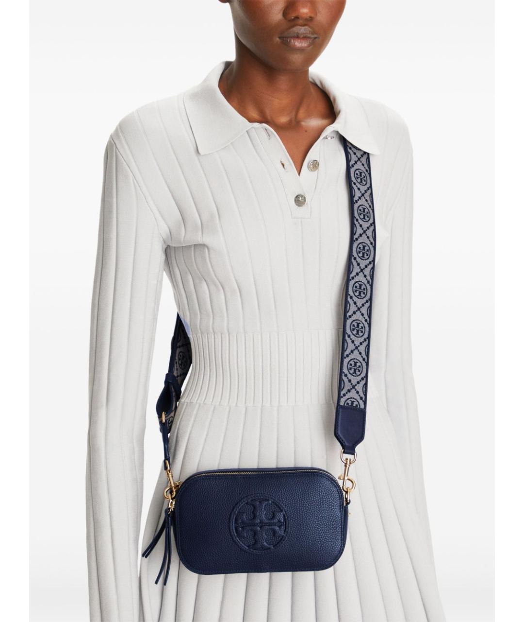 TORY BURCH Темно-синяя кожаная сумка через плечо, фото 5