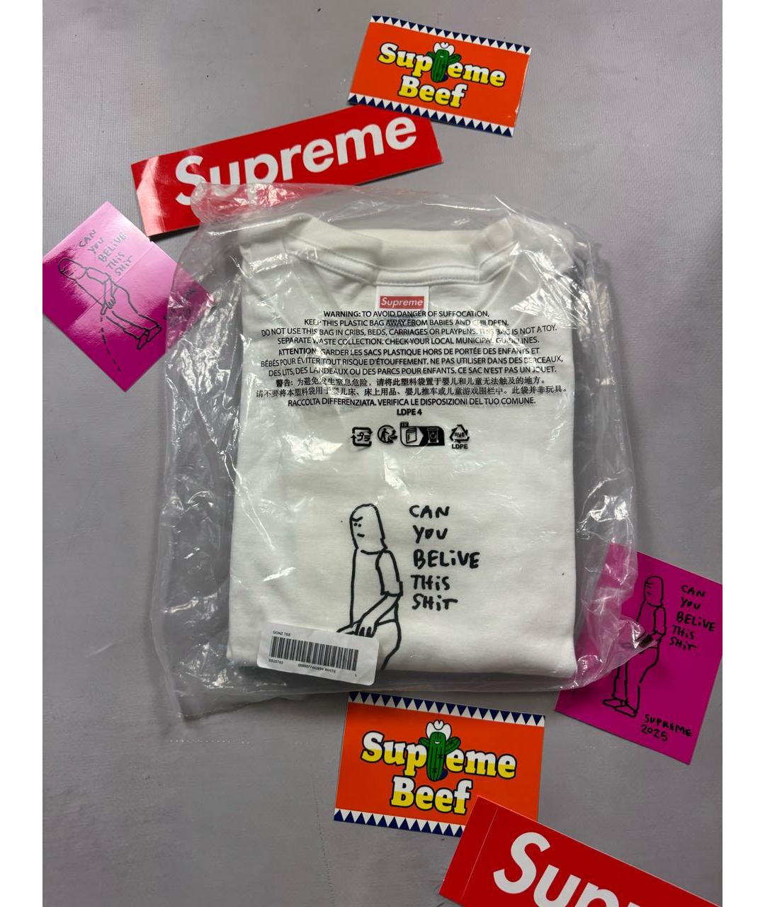 SUPREME Белая хлопковая футболка, фото 2