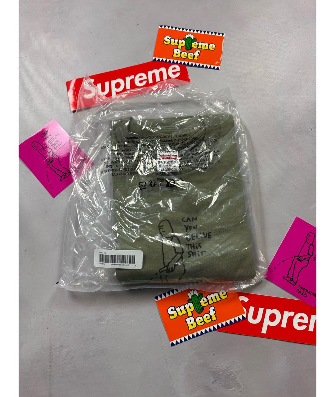 SUPREME Хаки хлопковая футболка, фото 2