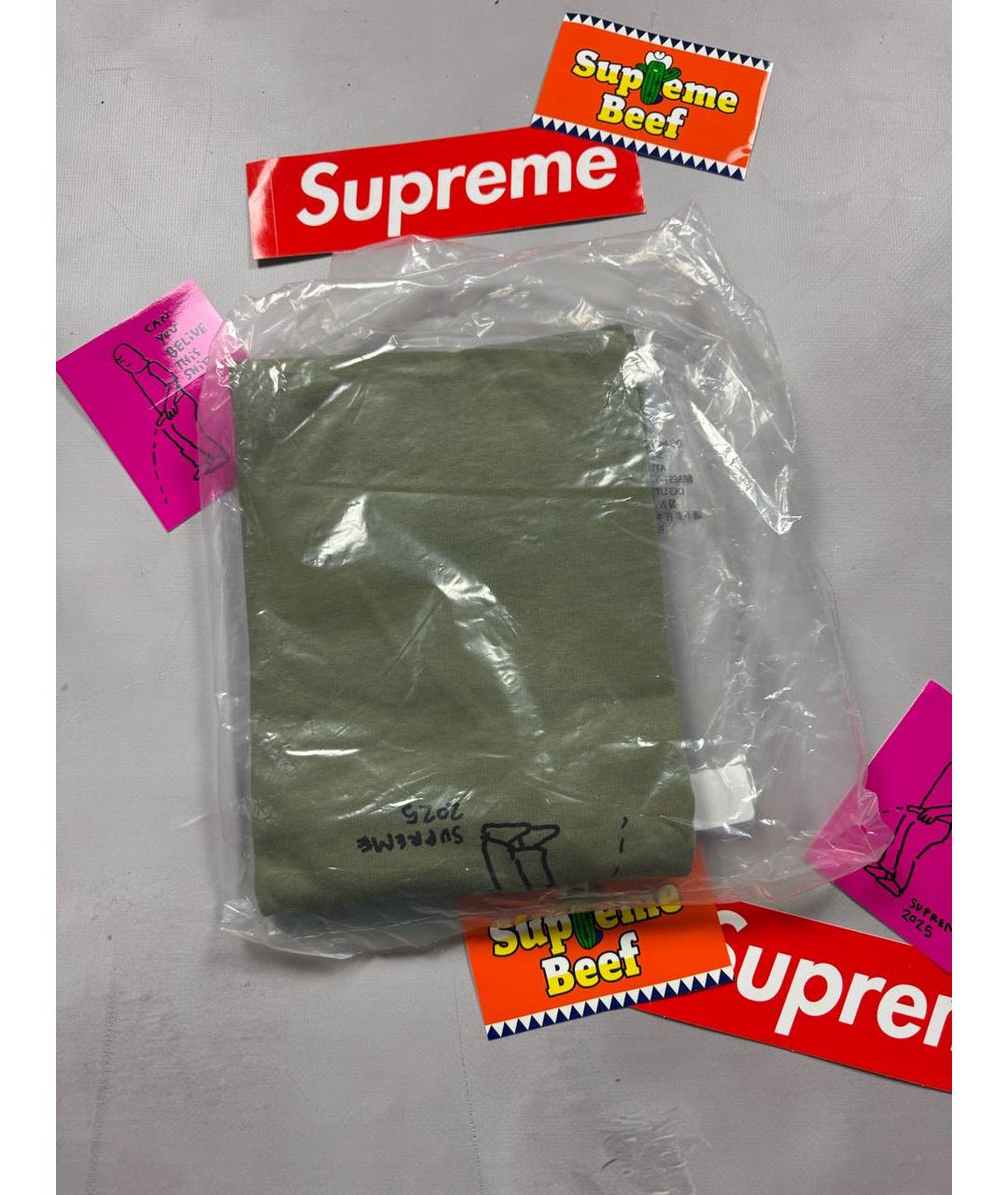 SUPREME Хаки хлопковая футболка, фото 3