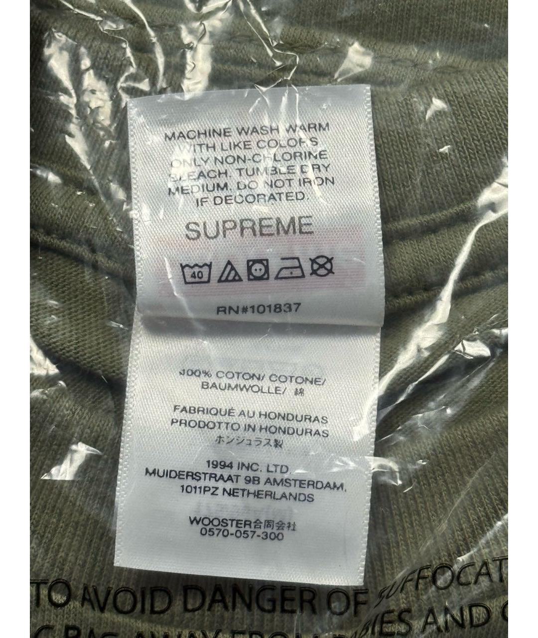 SUPREME Хаки хлопковая футболка, фото 6