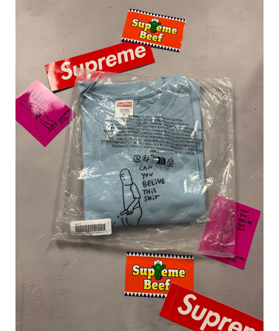 SUPREME Голубая хлопковая футболка, фото 2