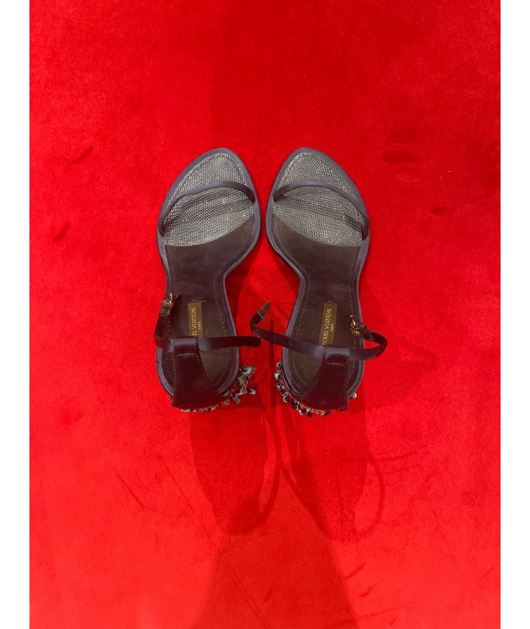 LOUIS VUITTON Синие текстильные босоножки, фото 3