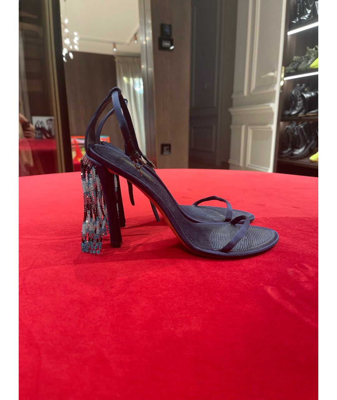 LOUIS VUITTON Синие текстильные босоножки, фото 6