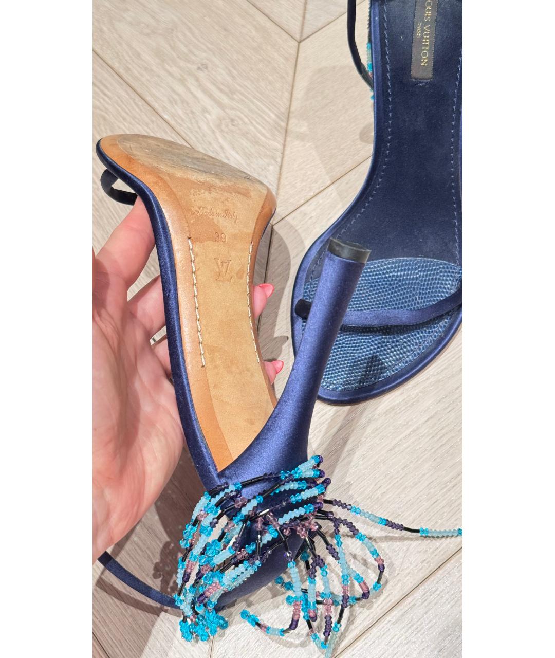 LOUIS VUITTON Синие текстильные босоножки, фото 5
