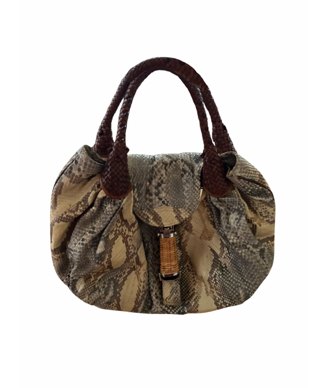 FENDI VINTAGE Коричневая сумка тоут из экзотической кожи, фото 1