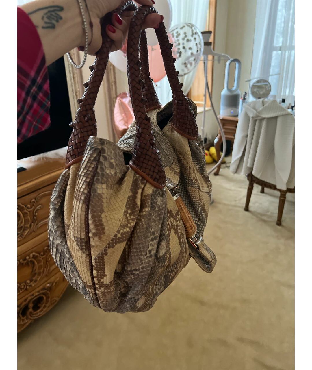 FENDI VINTAGE Коричневая сумка тоут из экзотической кожи, фото 2