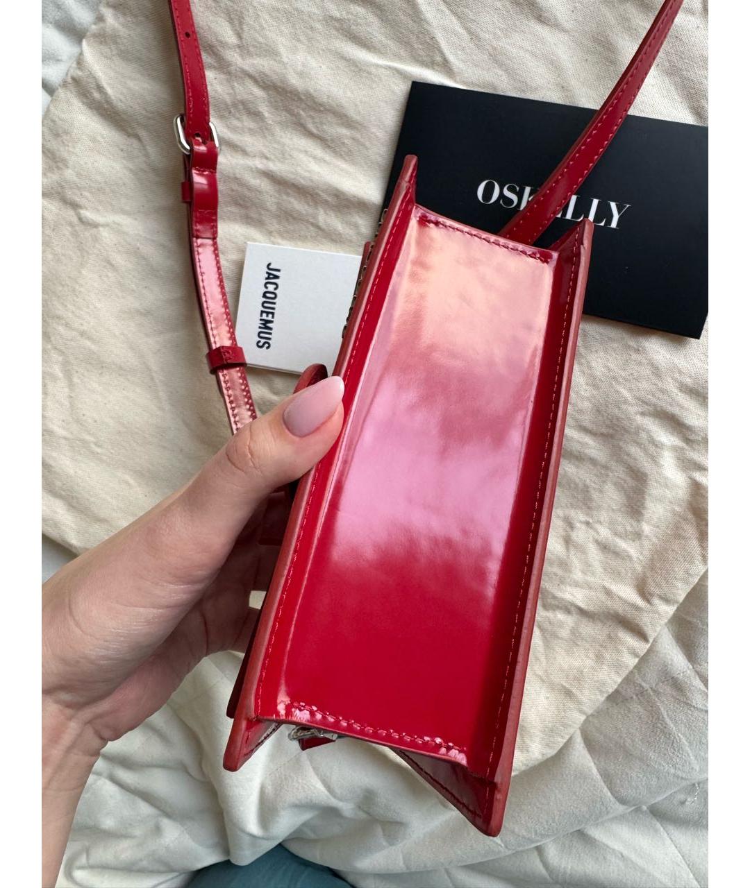 JACQUEMUS Красная сумка с короткими ручками из лакированной кожи, фото 3