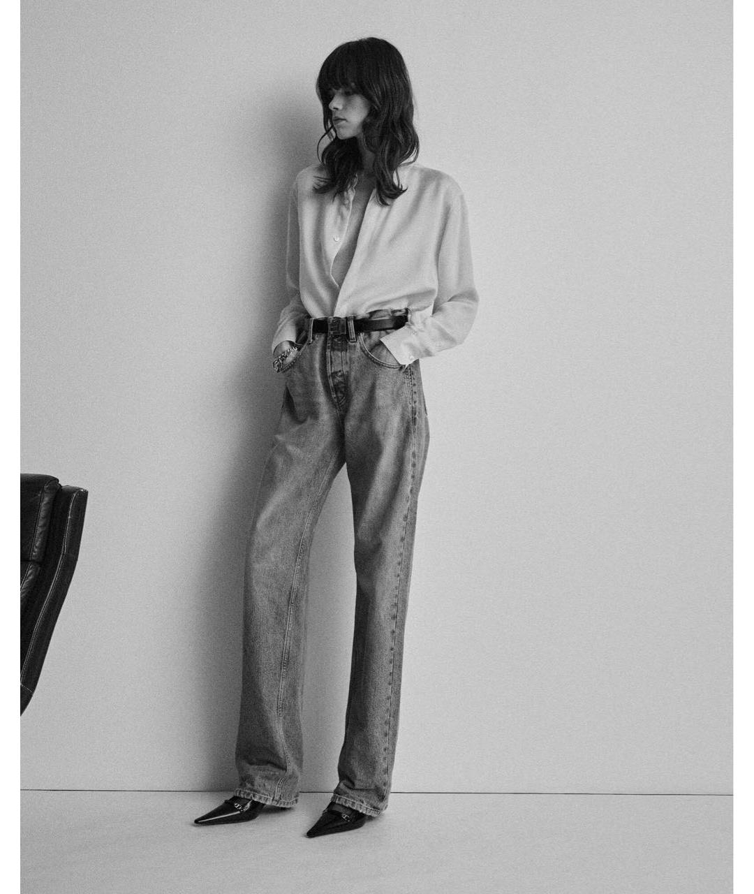 SAINT LAURENT Голубые хлопковые прямые джинсы, фото 5