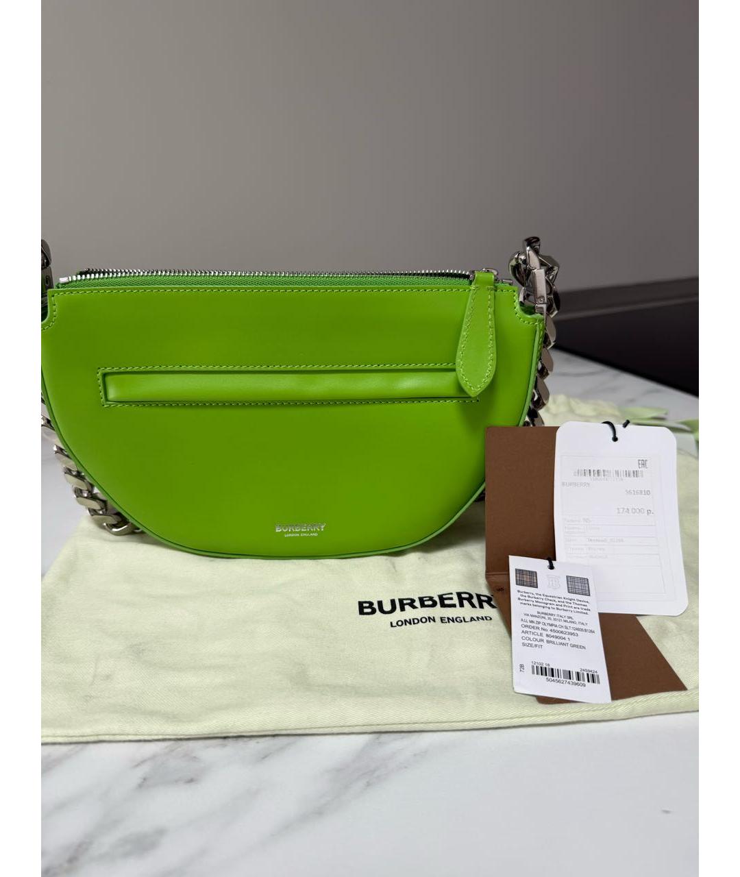 BURBERRY Зеленая кожаная сумка с короткими ручками, фото 2