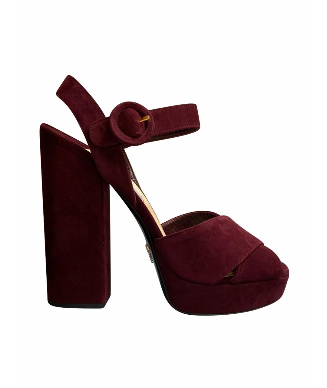 PRADA Бордовые кожаные босоножки, фото 1