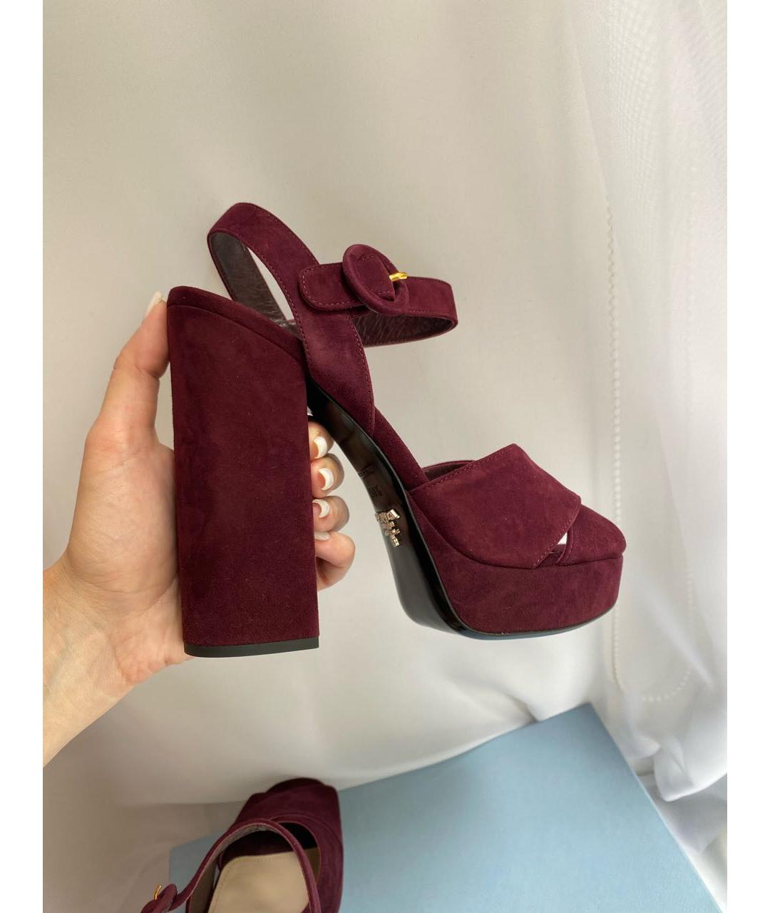 PRADA Бордовые кожаные босоножки, фото 6