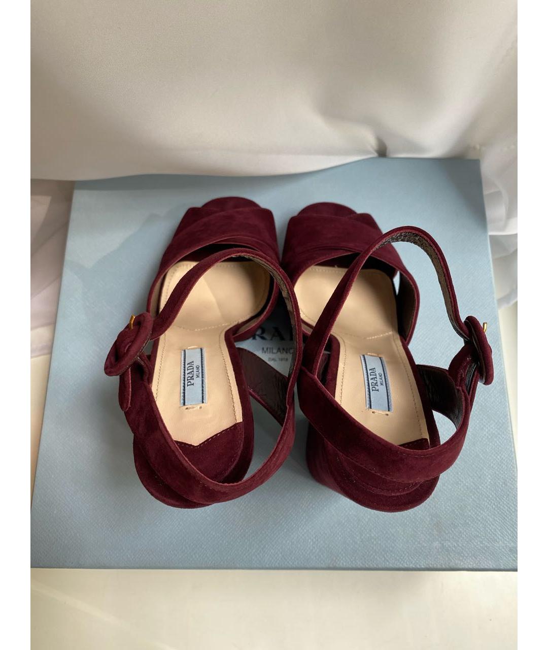 PRADA Бордовые кожаные босоножки, фото 3