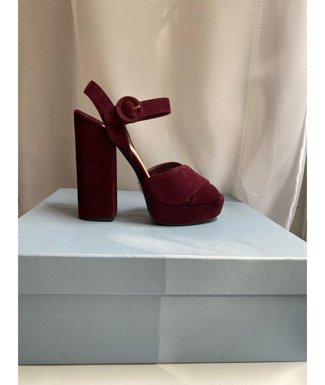 PRADA Бордовые кожаные босоножки, фото 8