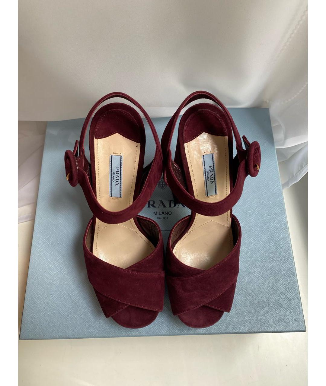 PRADA Бордовые кожаные босоножки, фото 2