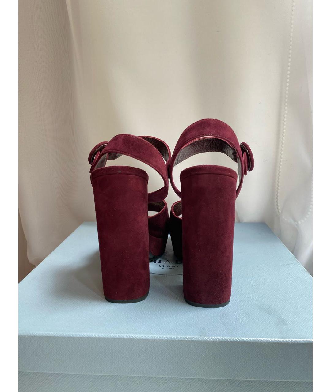 PRADA Бордовые кожаные босоножки, фото 4